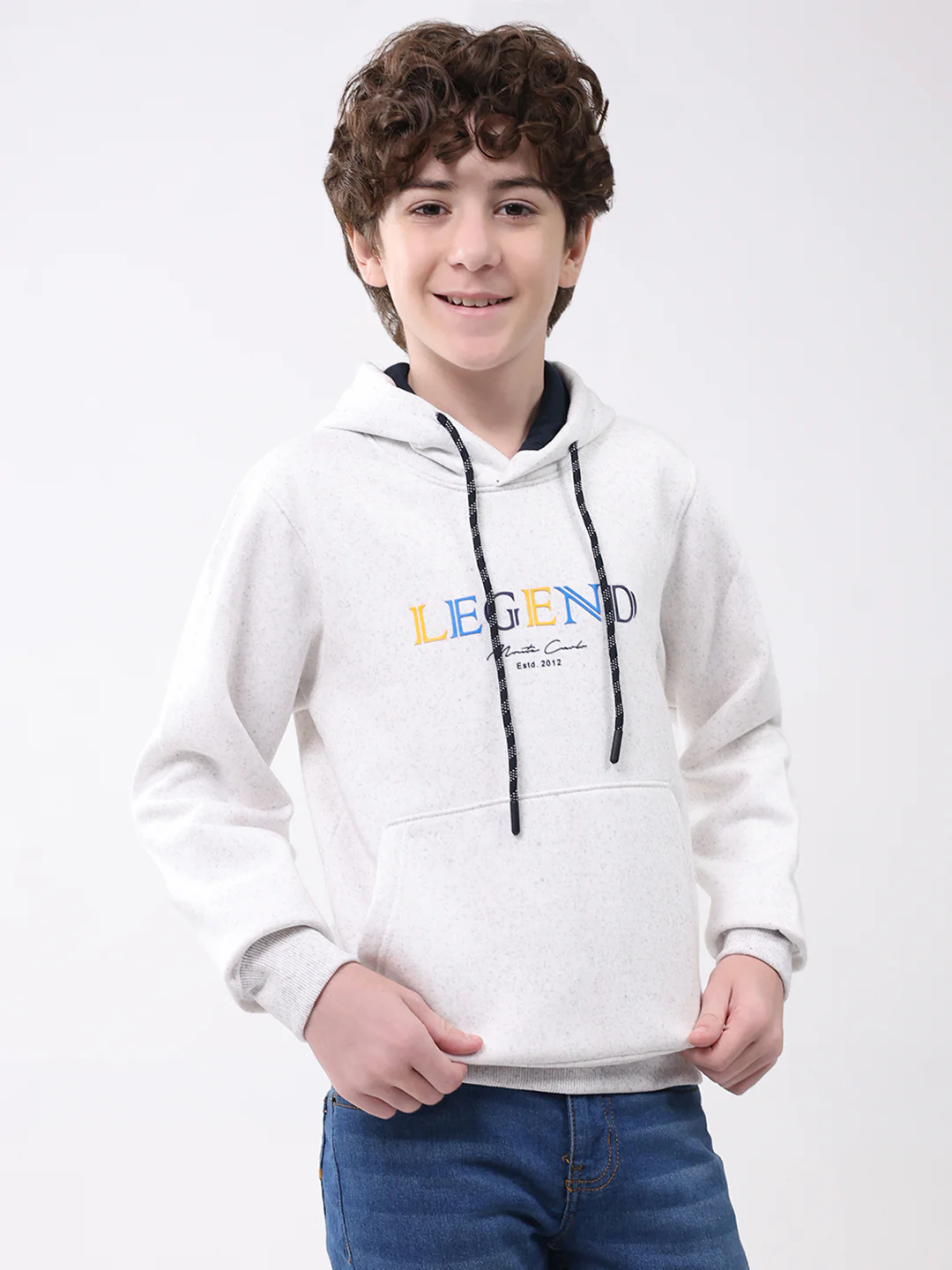 Boys Light Grey Printed Hooded Full Sleeve Sweatshirt - Image 4