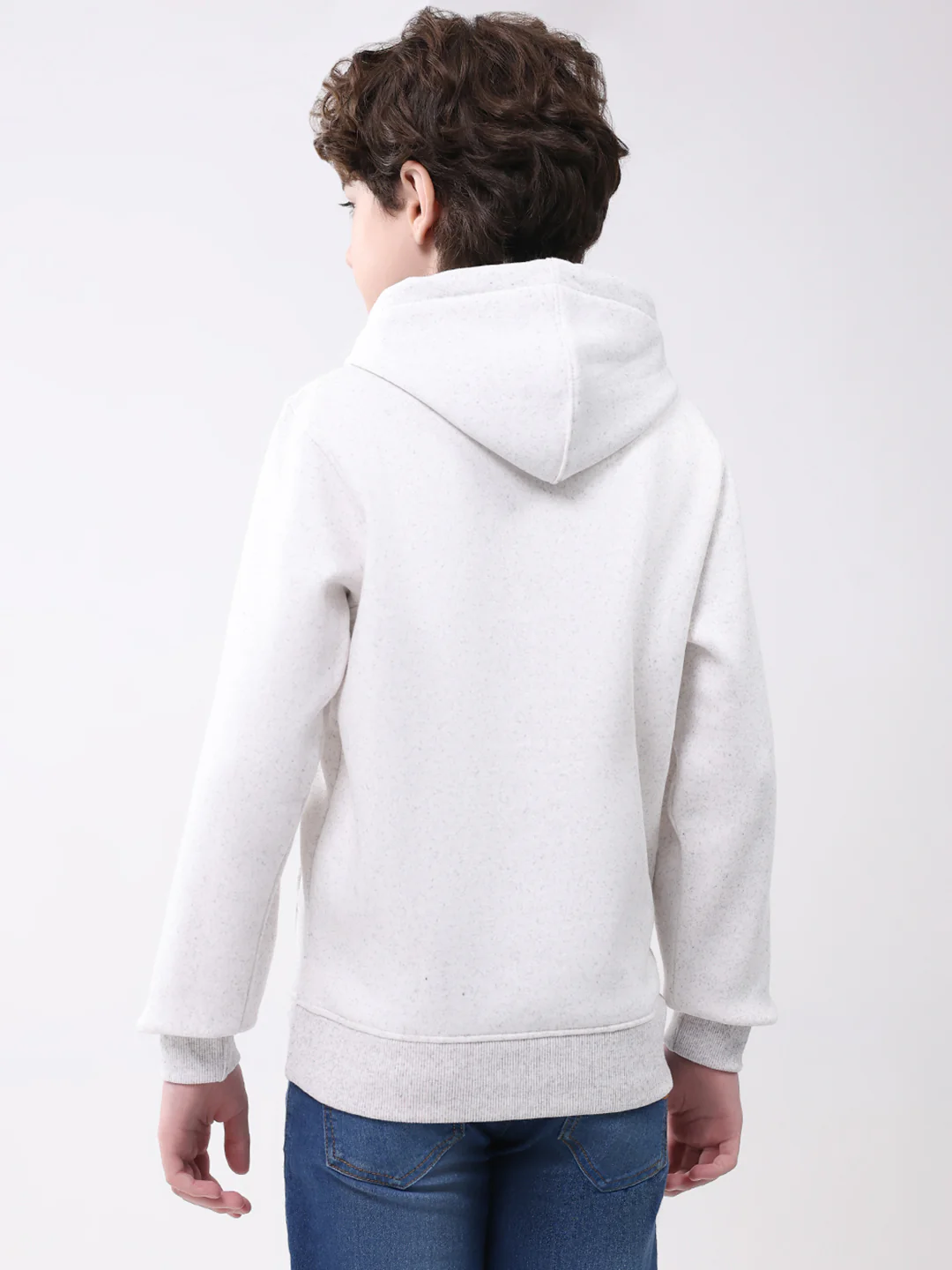 Boys Light Grey Printed Hooded Full Sleeve Sweatshirt - Image 5