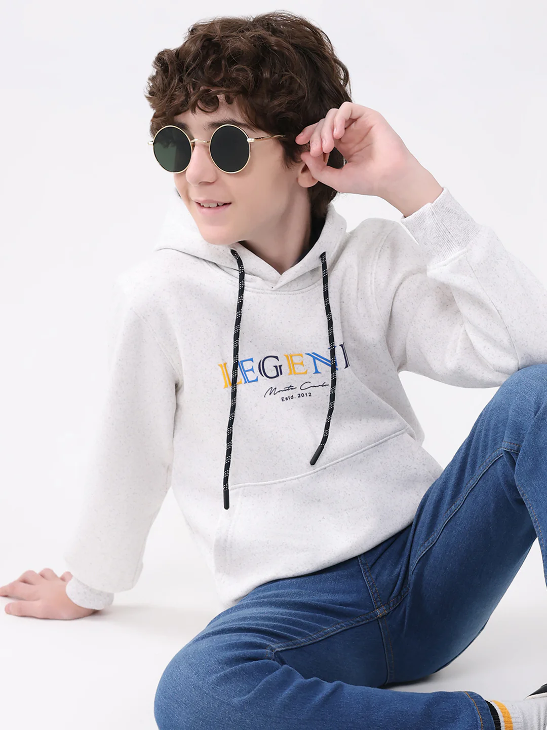 Boys Light Grey Printed Hooded Full Sleeve Sweatshirt - Image 6