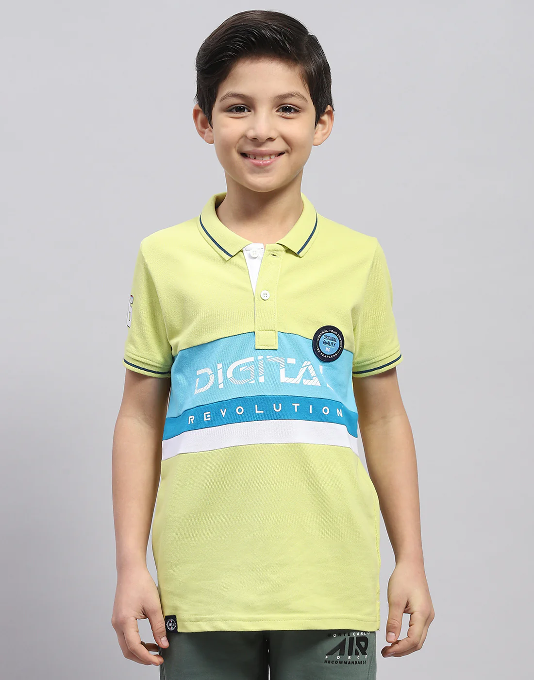 Boys Lime Green Printed Polo Collar Half Sleeve T-Shirt - Image 2