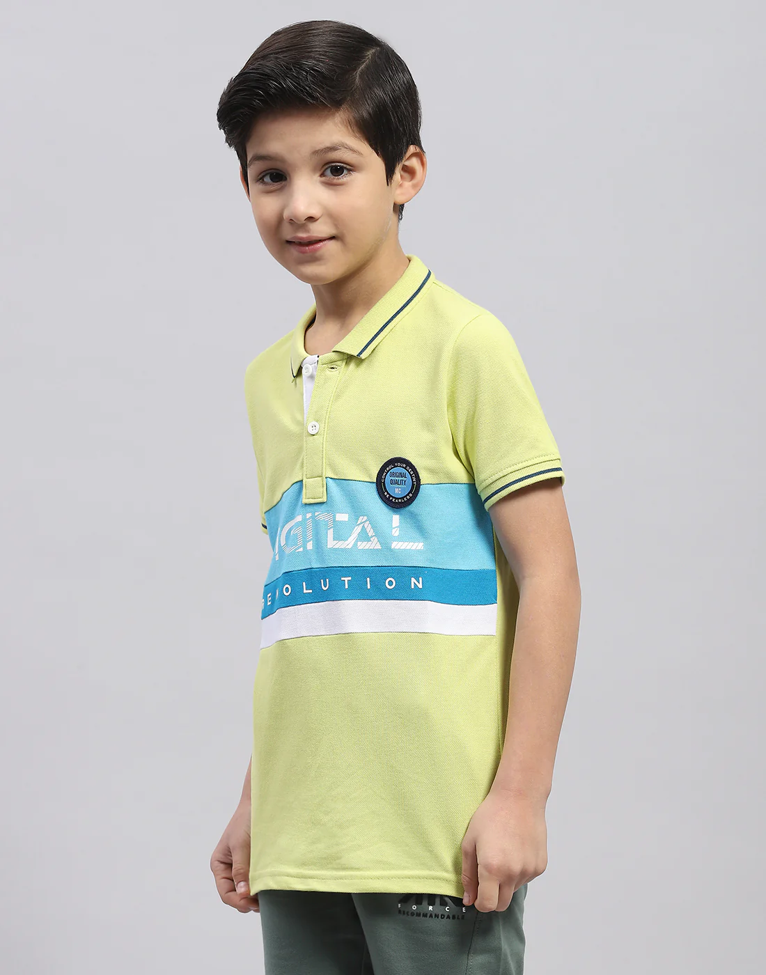 Boys Lime Green Printed Polo Collar Half Sleeve T-Shirt - Image 3