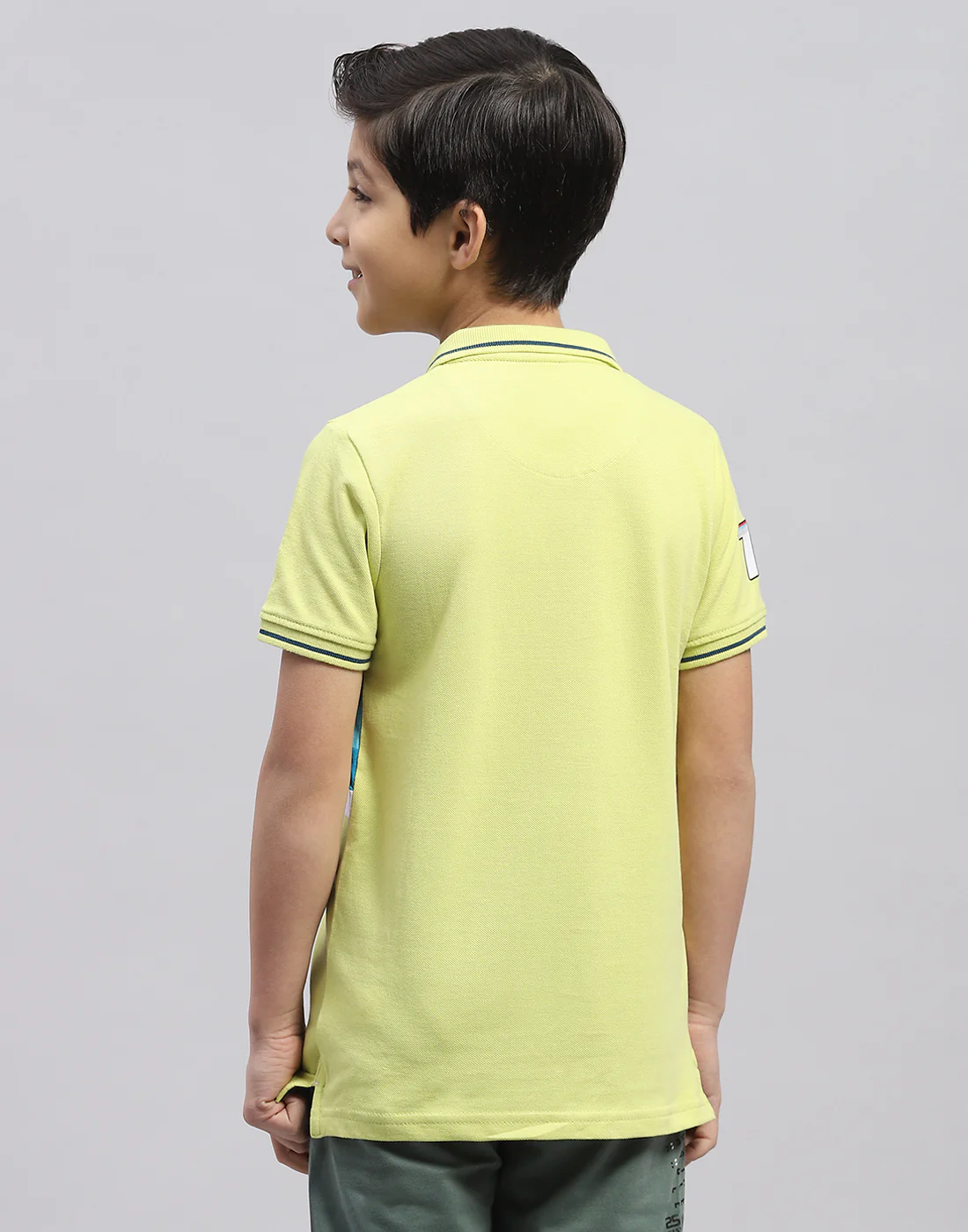 Boys Lime Green Printed Polo Collar Half Sleeve T-Shirt - Image 5