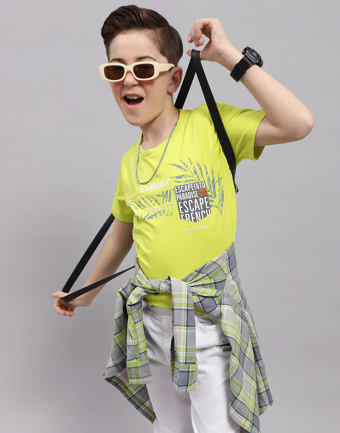 Boys Lime Green Printed Round Neck Half Sleeve T-Shirt - Image 6