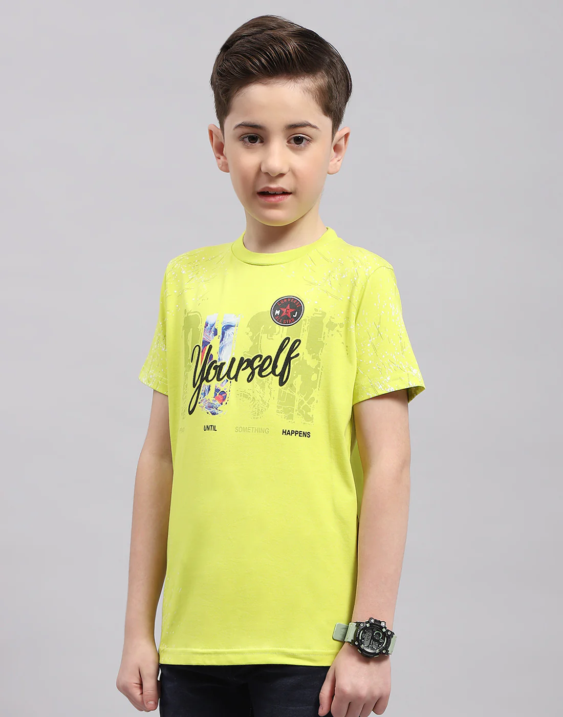 Boys Lime Green Printed Round Neck Half Sleeve T-Shirt - Image 3
