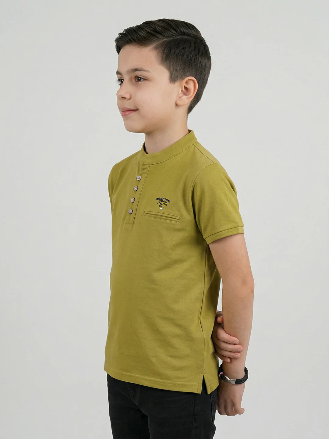 Boys Lime Green Solid Henley Neck Half Sleeve T-Shirt - Image 2