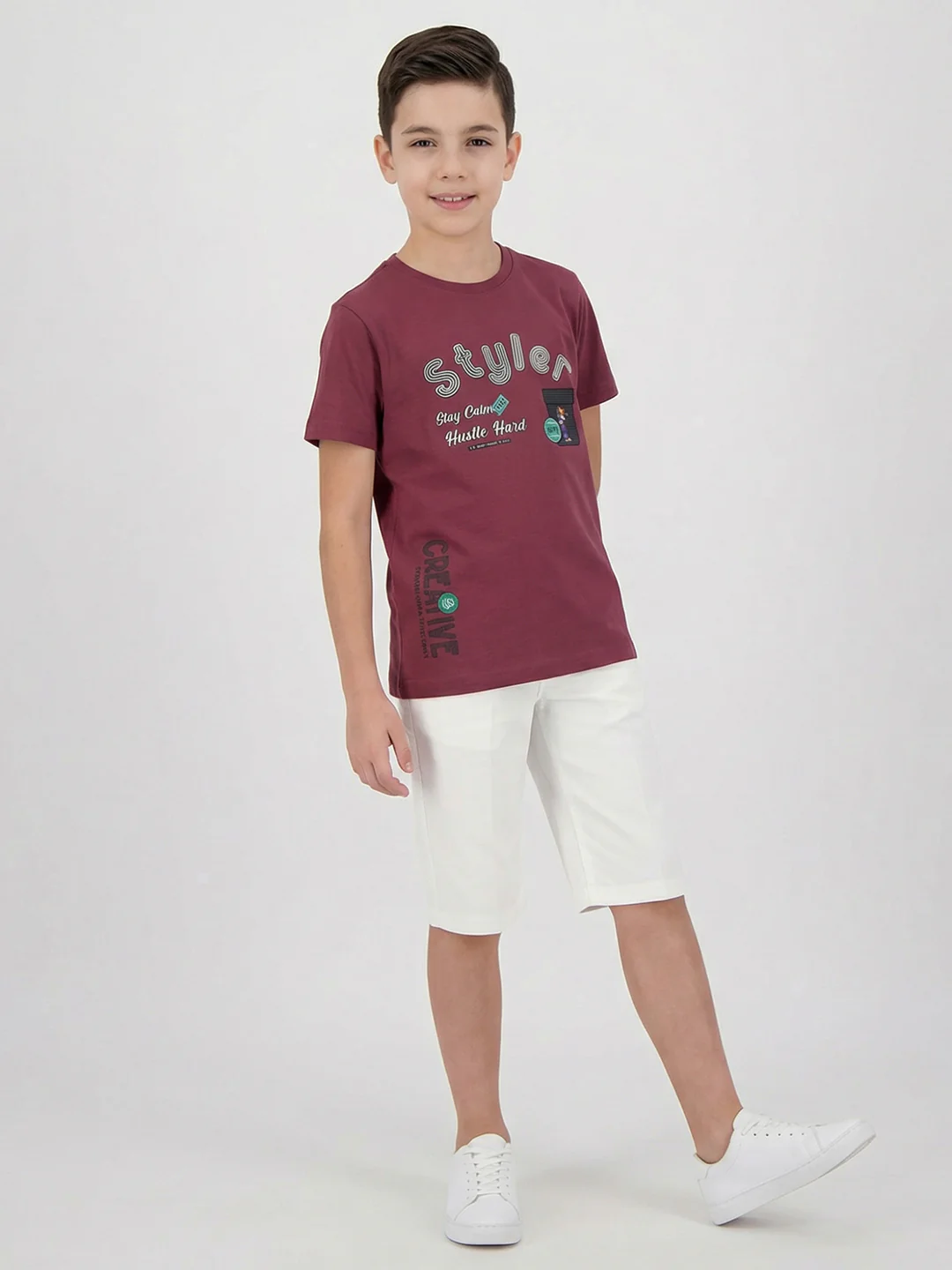 Boys Magenta Printed Round Neck Half Sleeve T-Shirt - Image 5
