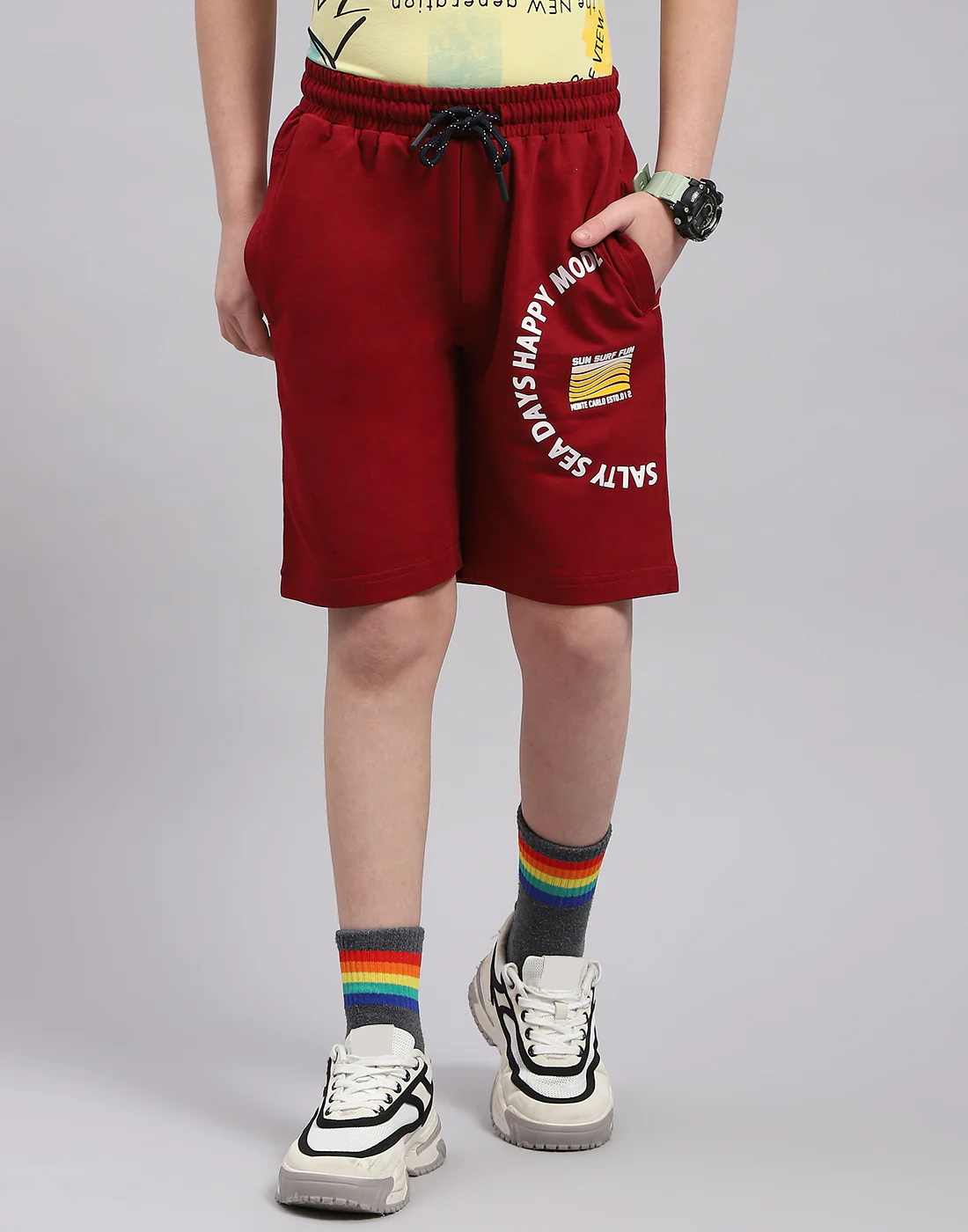 Boys Maroon Printed Bermuda - Image 2