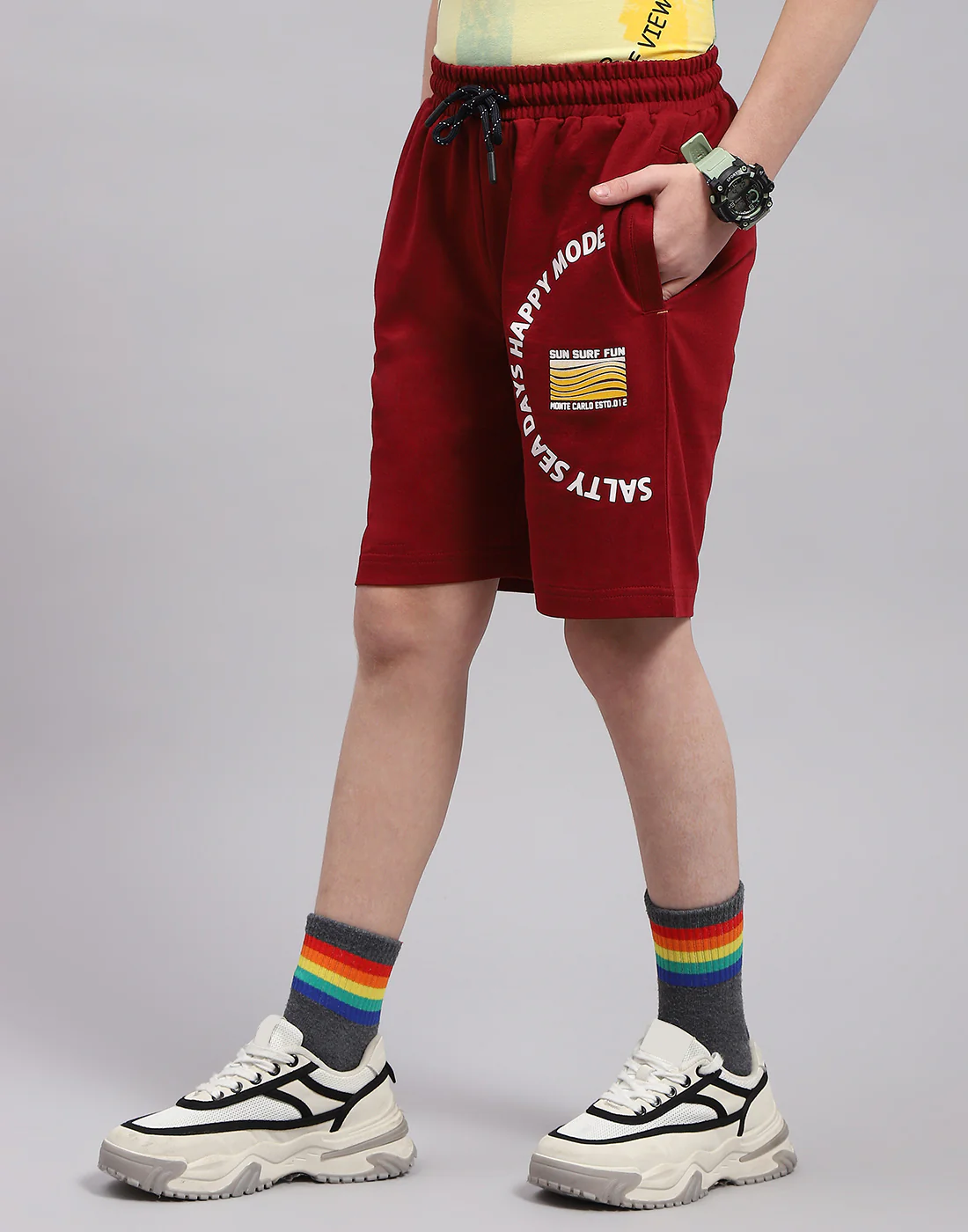 Boys Maroon Printed Bermuda - Image 3
