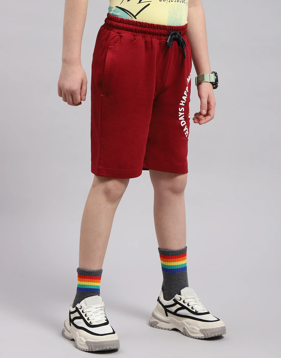 Boys Maroon Printed Bermuda - Image 4