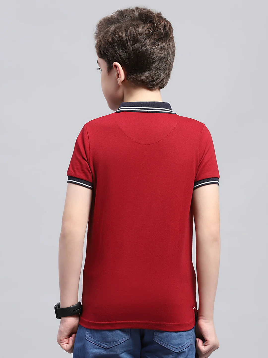 Boys Maroon Printed Collar Half Sleeve T-Shirt - Image 5