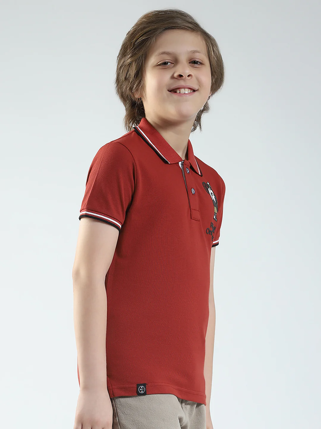 Boys Maroon Printed Collar Half Sleeve T-Shirt - Image 4