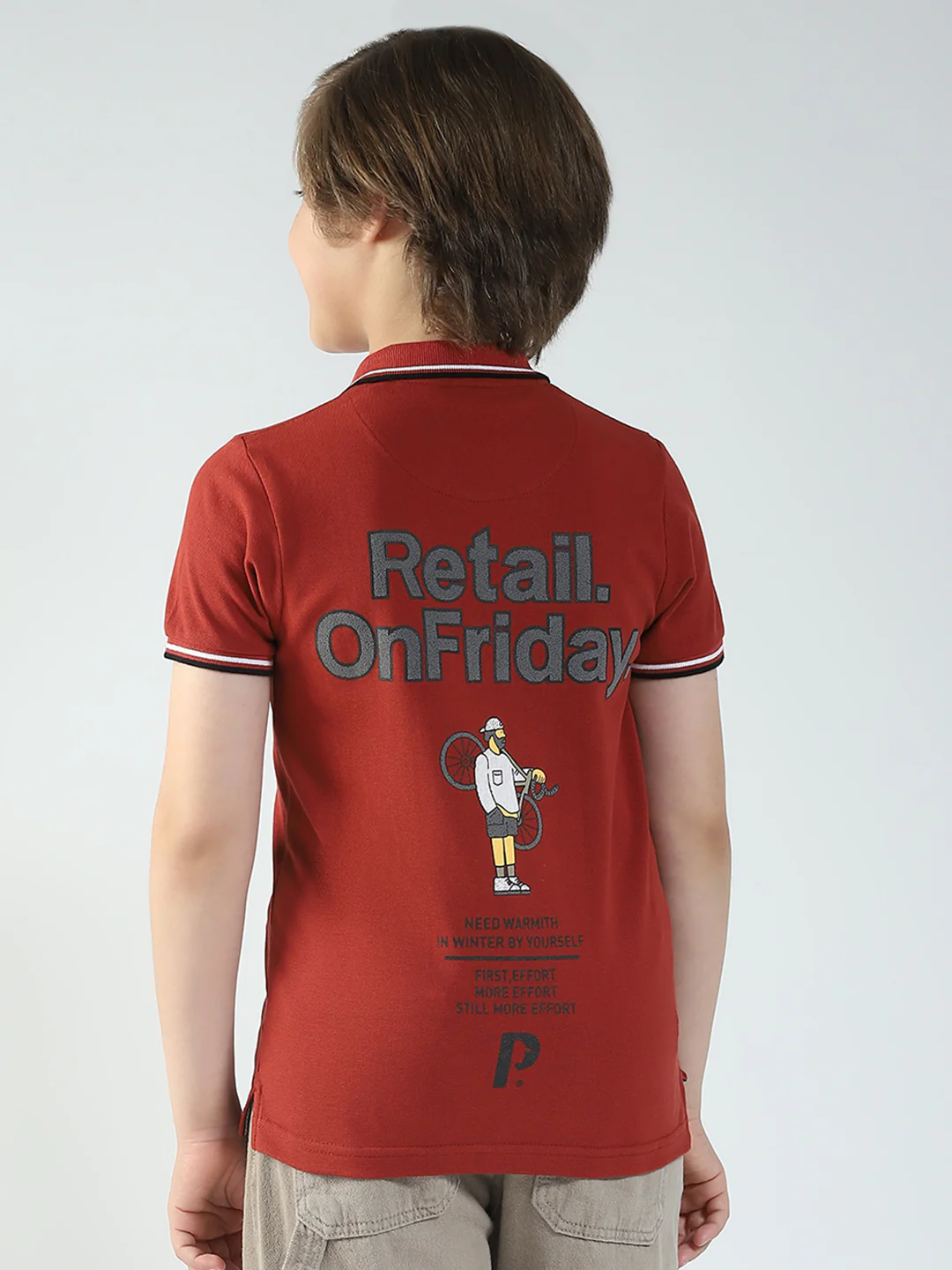 Boys Maroon Printed Collar Half Sleeve T-Shirt - Image 5