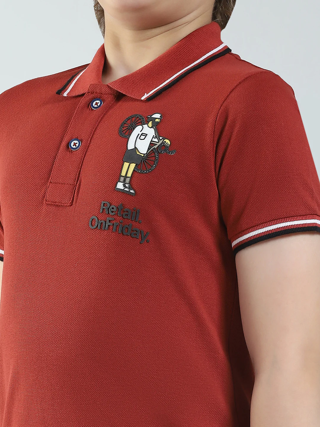 Boys Maroon Printed Collar Half Sleeve T-Shirt - Image 6