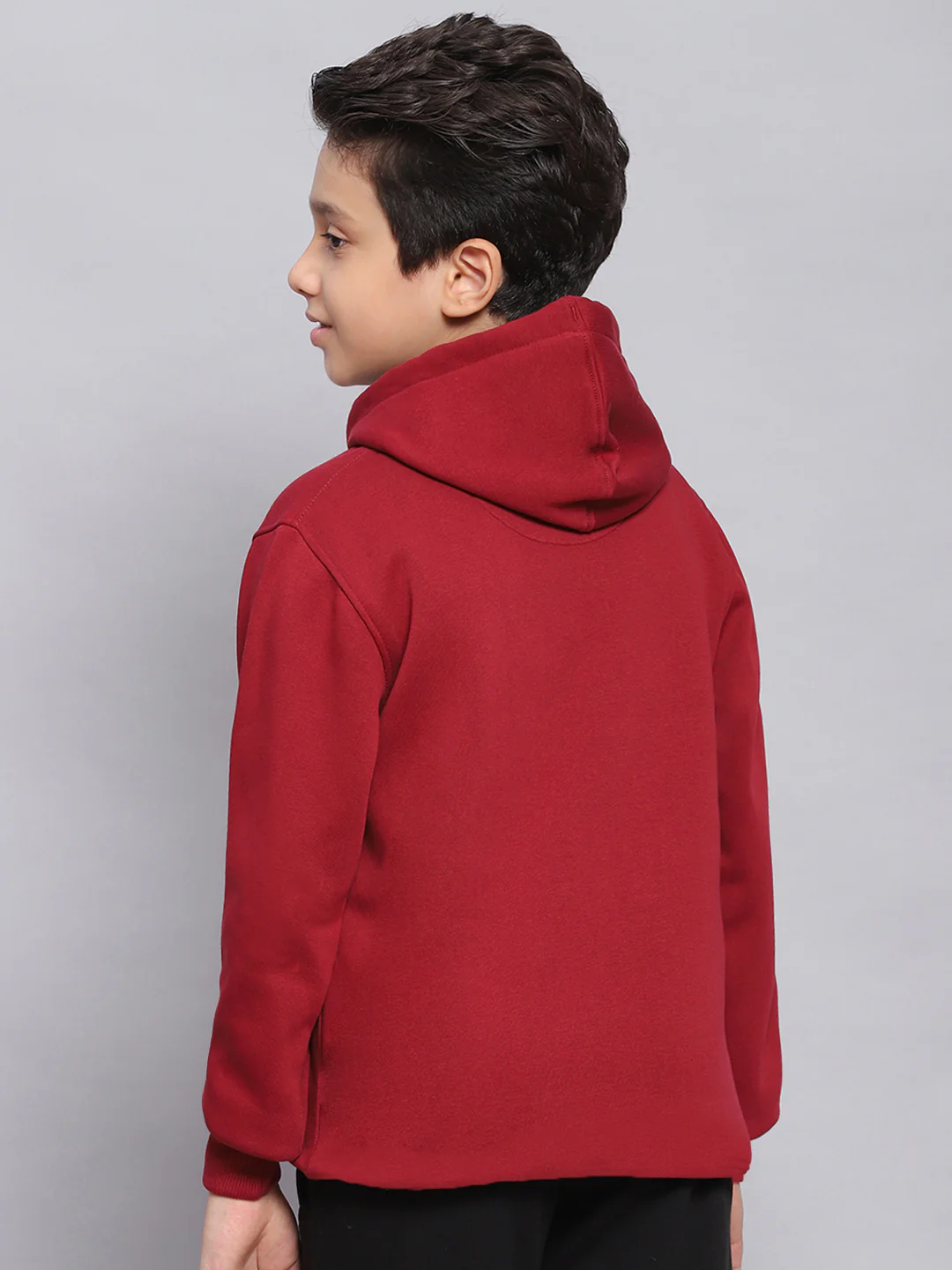 Boys Maroon Printed Hooded Full Sleeve Sweatshirt - Image 5
