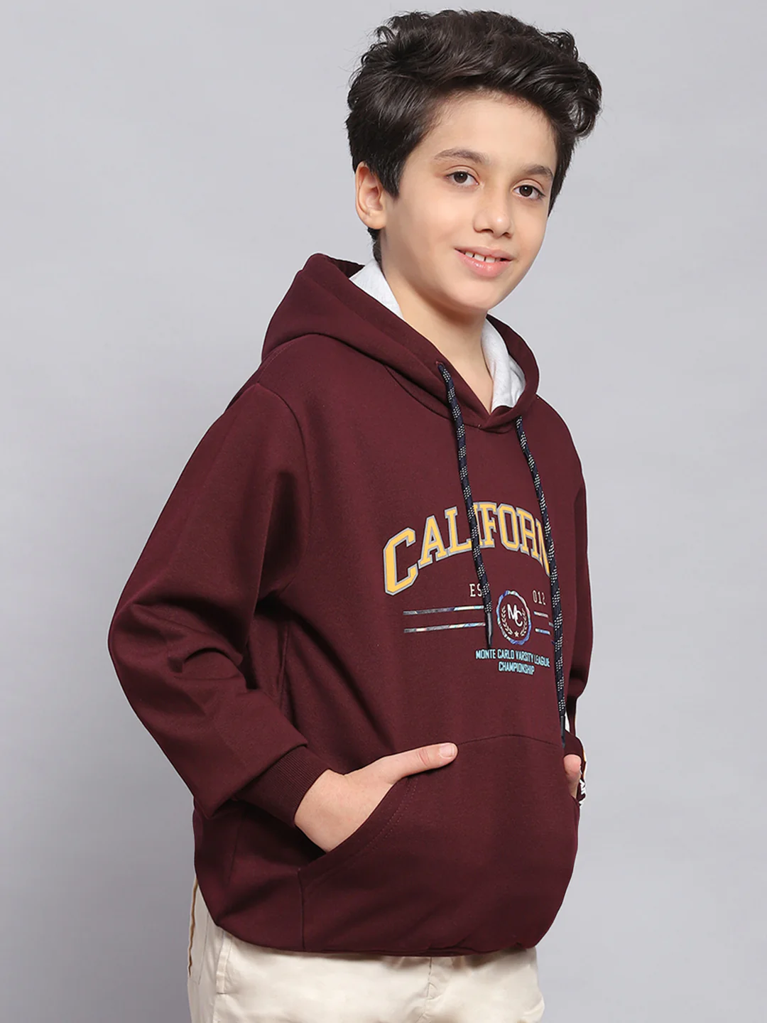 Boys Maroon Printed Hooded Full Sleeve Sweatshirt - Image 4