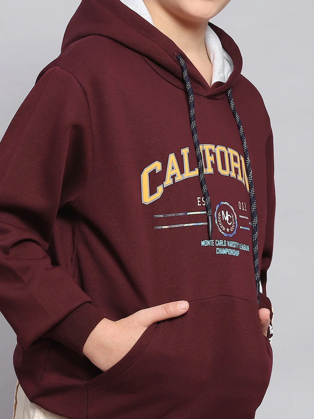 Boys Maroon Printed Hooded Full Sleeve Sweatshirt - Image 6