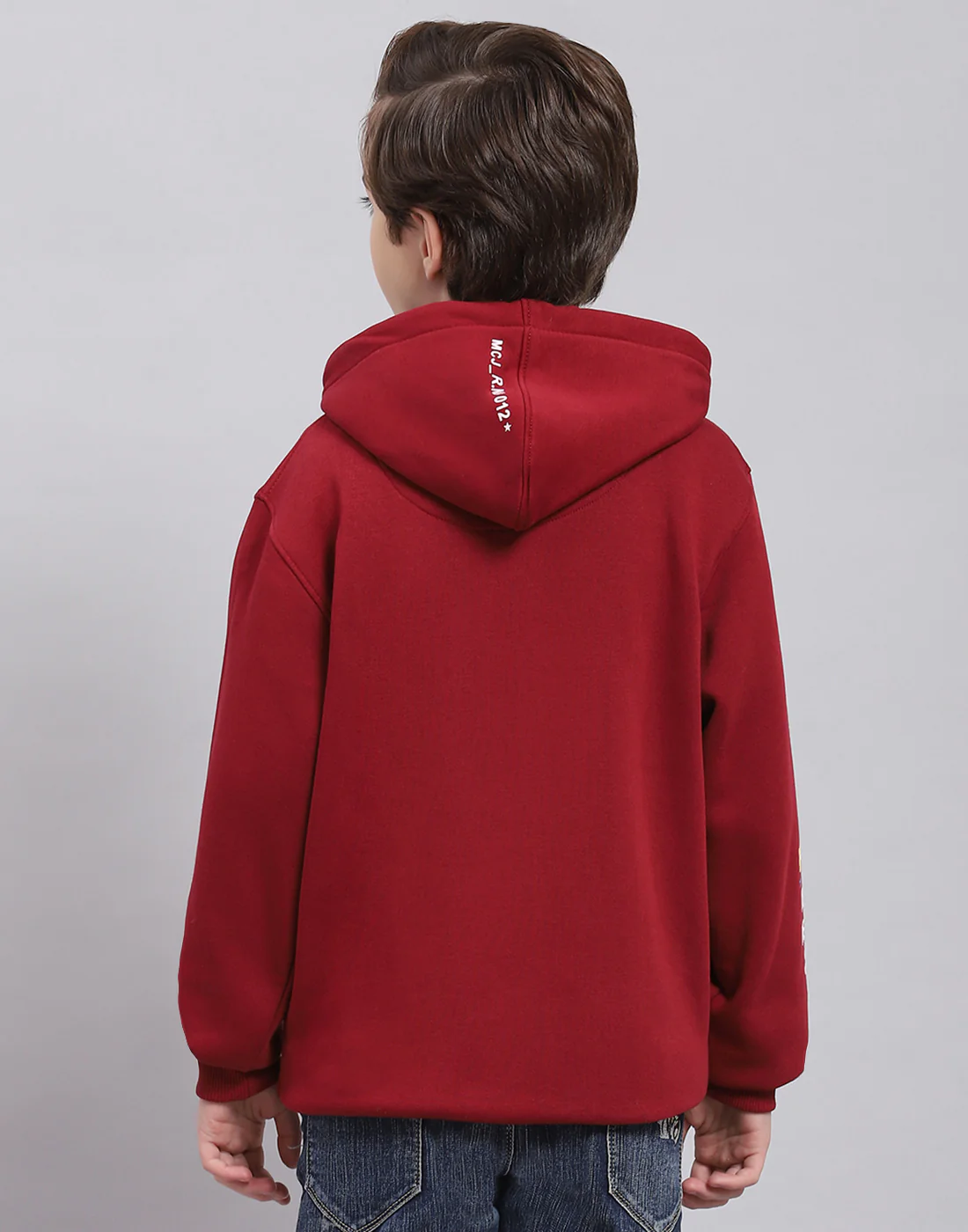 Boys Maroon Printed Hooded Full Sleeve Sweatshirt - Image 5