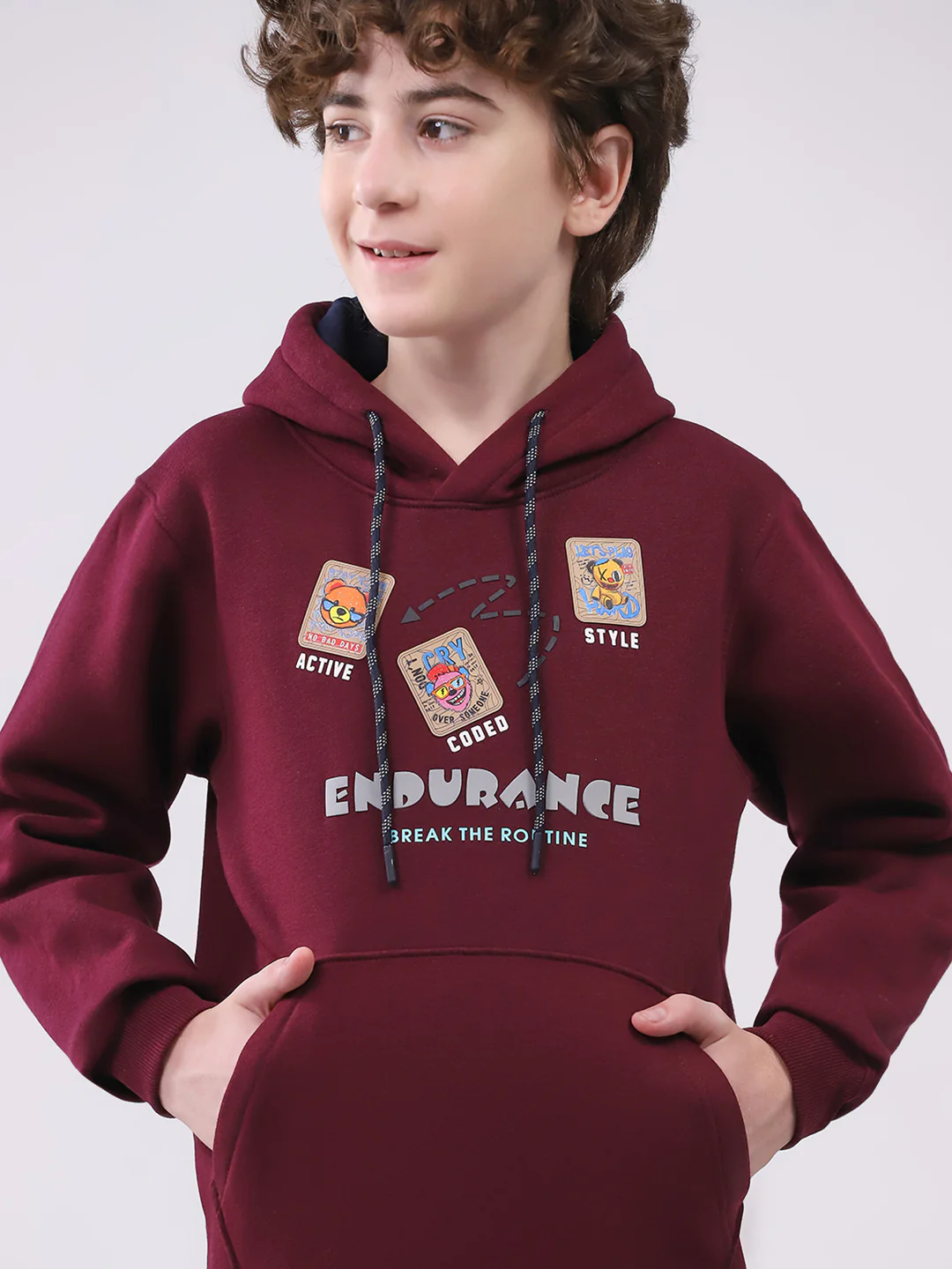 Boys Maroon Printed Hooded Full Sleeve Sweatshirt - Image 6