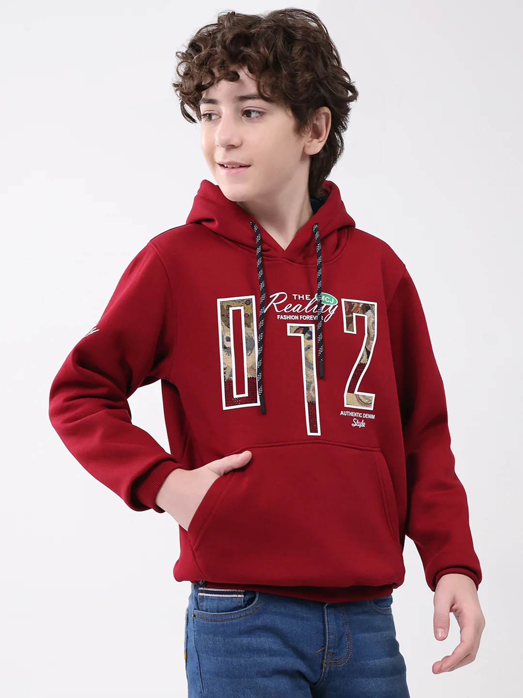 Boys Maroon Printed Hooded Full Sleeve Sweatshirt - Image 4