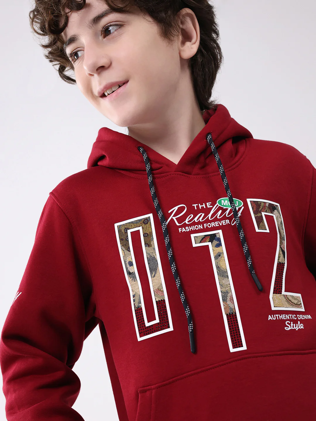 Boys Maroon Printed Hooded Full Sleeve Sweatshirt - Image 6