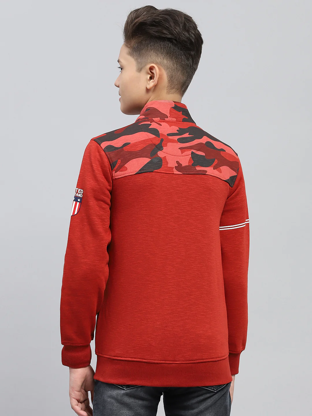 Boys Maroon Printed Mock Neck Full Sleeve Sweatshirt - Image 5