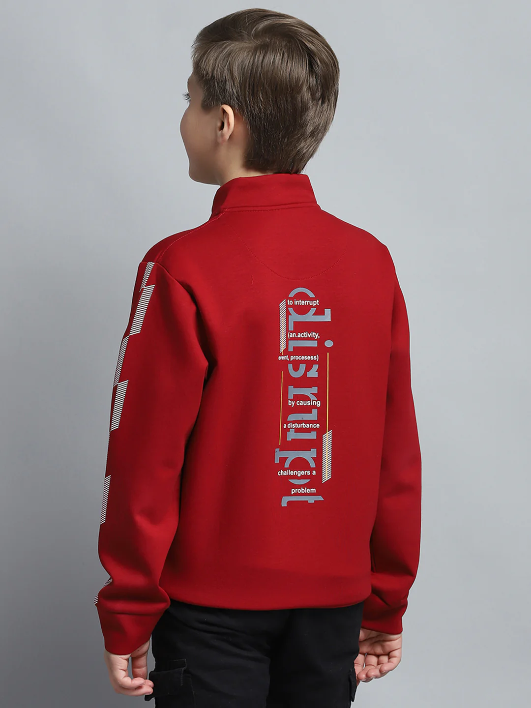 Boys Maroon Printed Mock Neck Full Sleeve Sweatshirt - Image 5