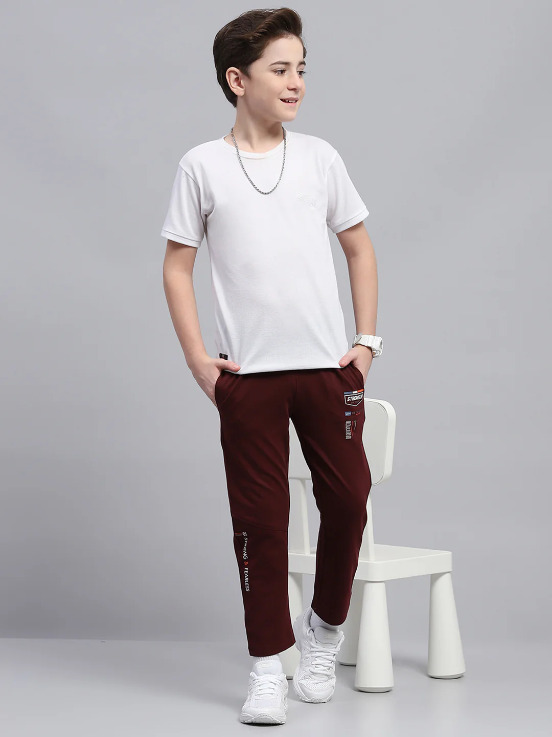 Boys Maroon Printed Regular Fit Lower - Image 2