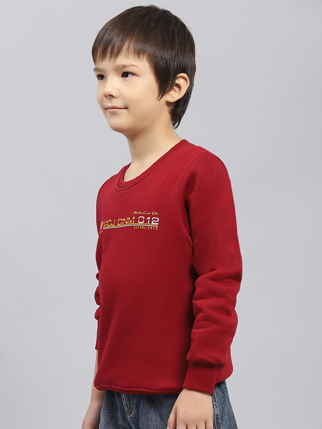 Boys Maroon Printed Round Neck Full Sleeve Sweatshirt - Image 3