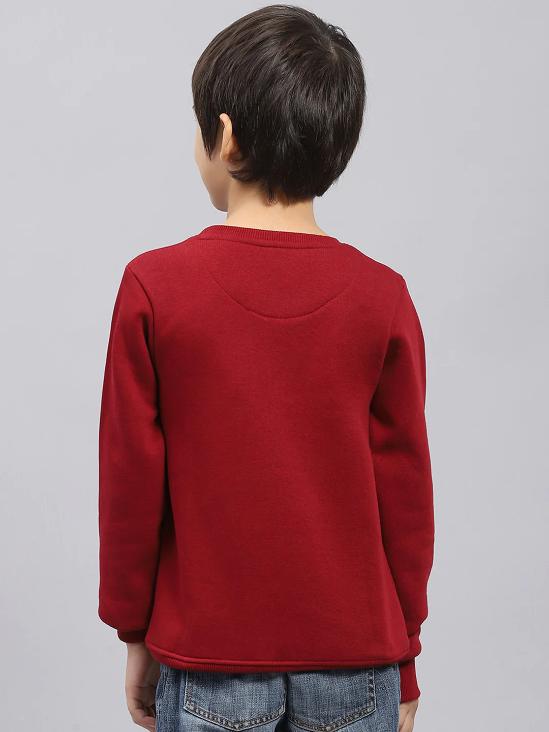 Boys Maroon Printed Round Neck Full Sleeve Sweatshirt - Image 5