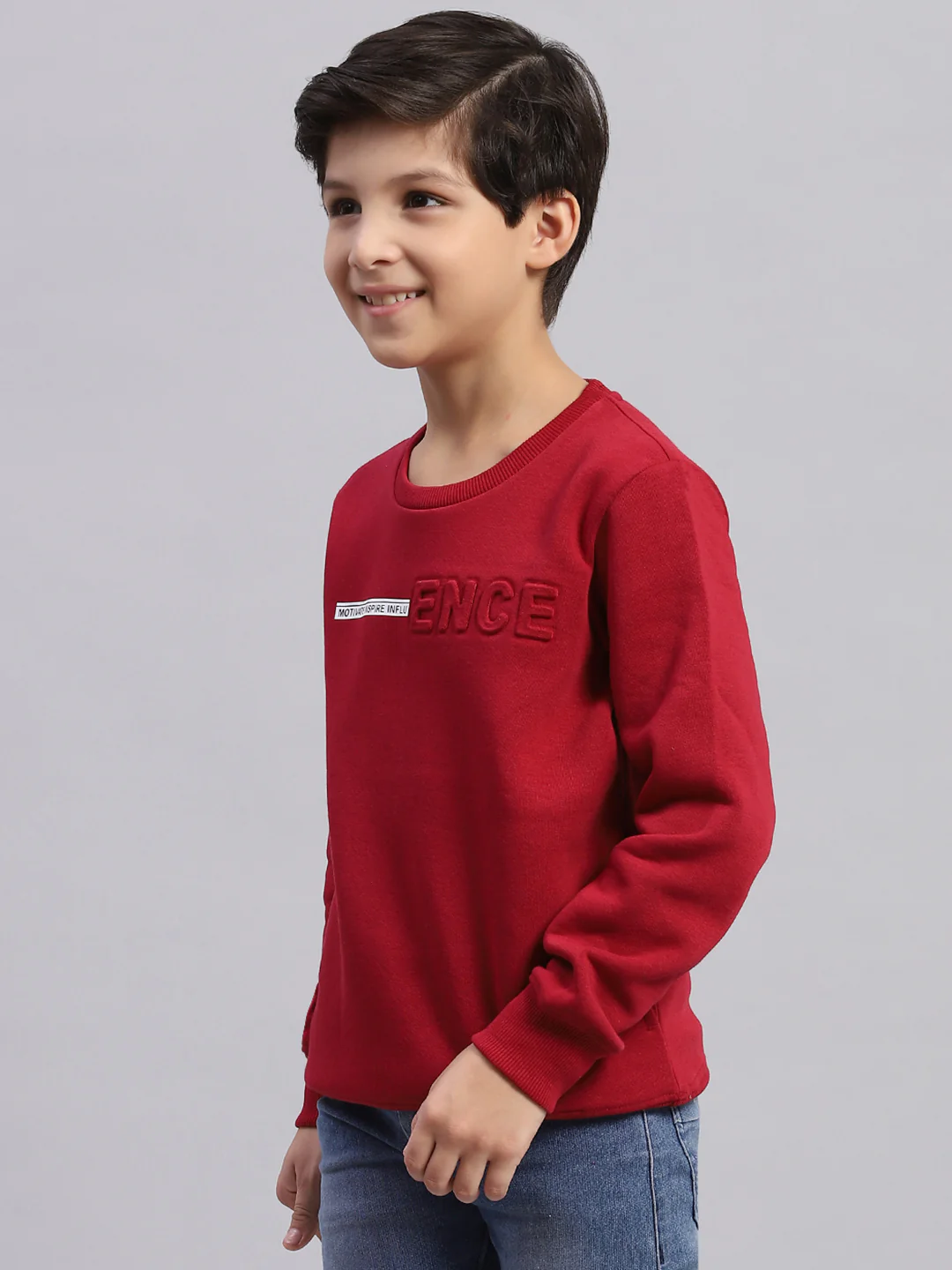 Boys Maroon Printed Round Neck Full Sleeve Sweatshirt - Image 3