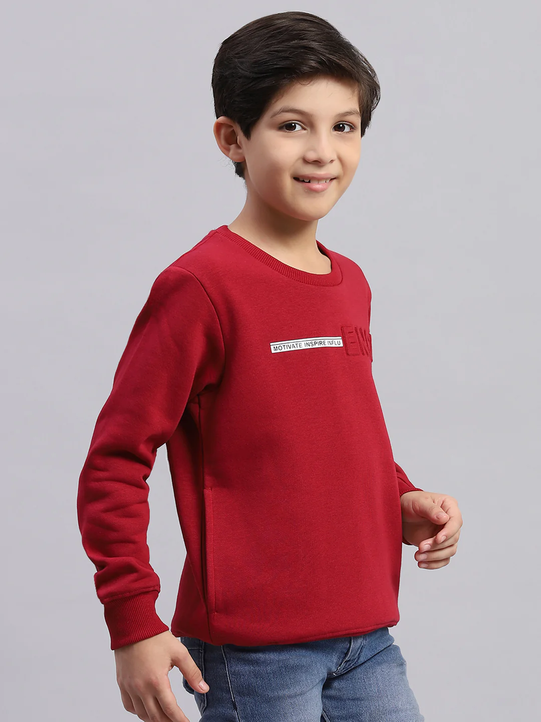 Boys Maroon Printed Round Neck Full Sleeve Sweatshirt - Image 4