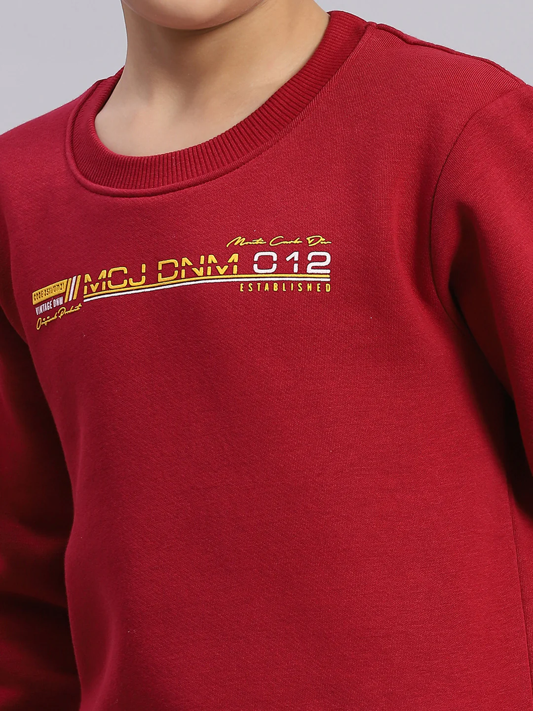 Boys Maroon Printed Round Neck Full Sleeve Sweatshirt - Image 6