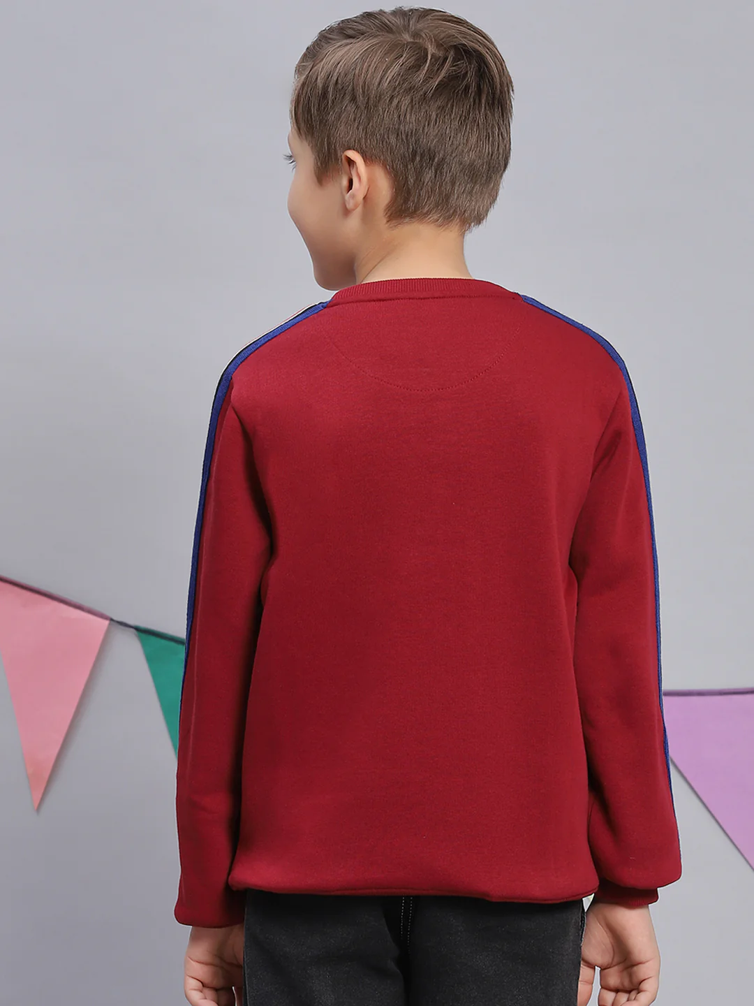 Boys Maroon Printed Round Neck Full Sleeve Sweatshirt - Image 5