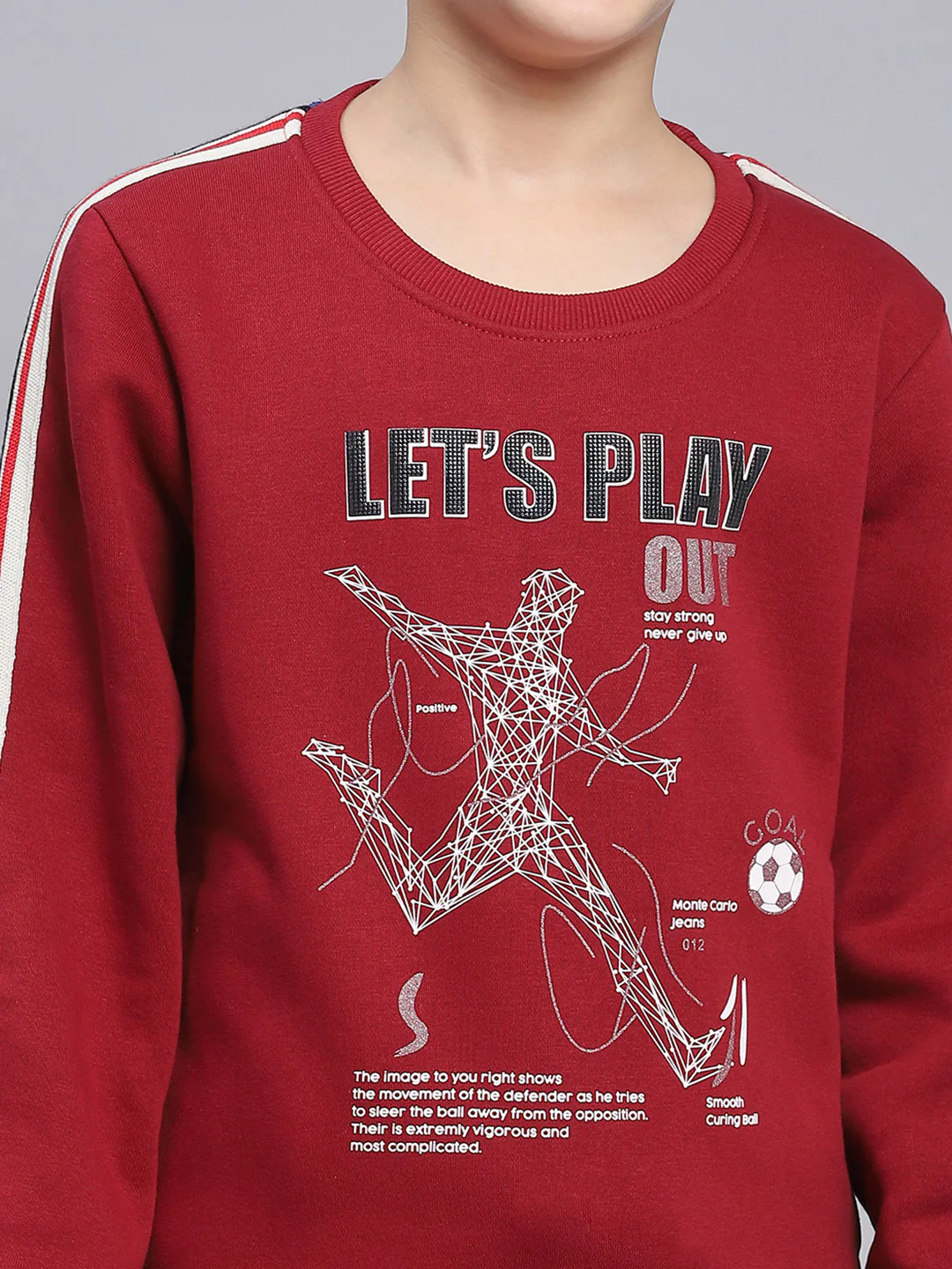 Boys Maroon Printed Round Neck Full Sleeve Sweatshirt - Image 6