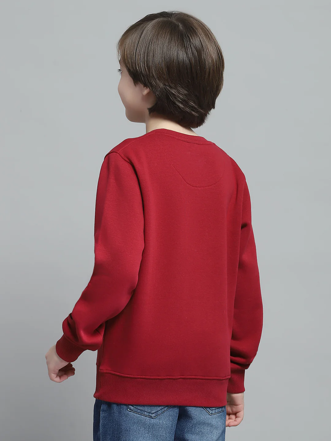 Boys Maroon Printed Round Neck Full Sleeve Sweatshirt - Image 5
