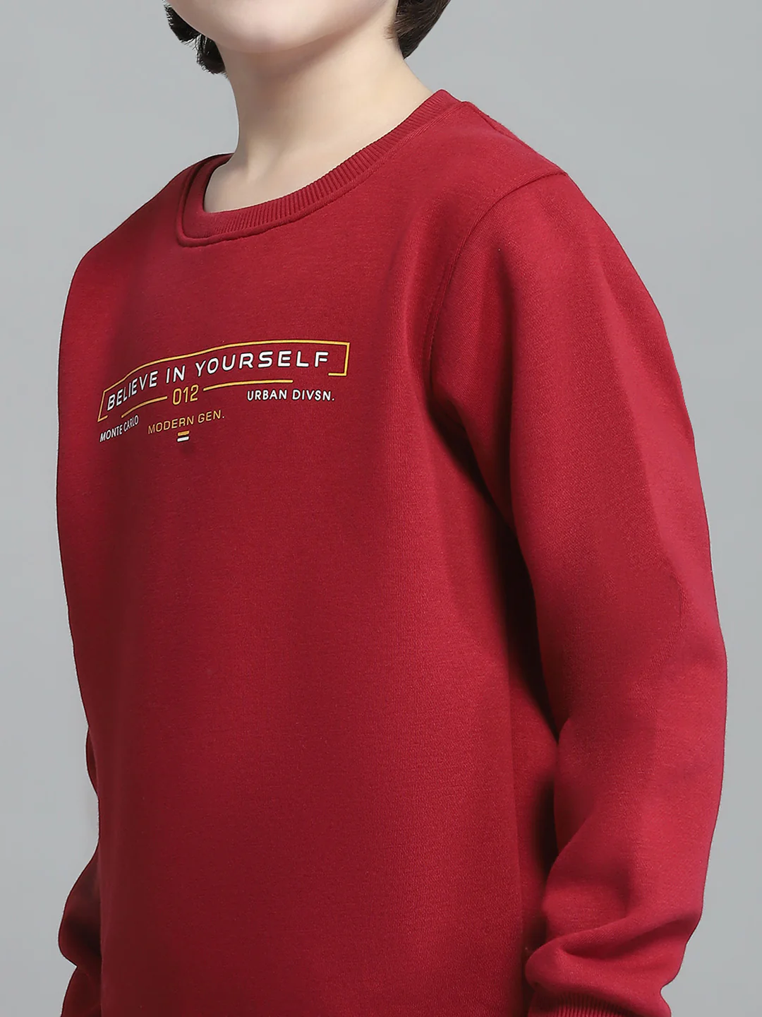 Boys Maroon Printed Round Neck Full Sleeve Sweatshirt - Image 6