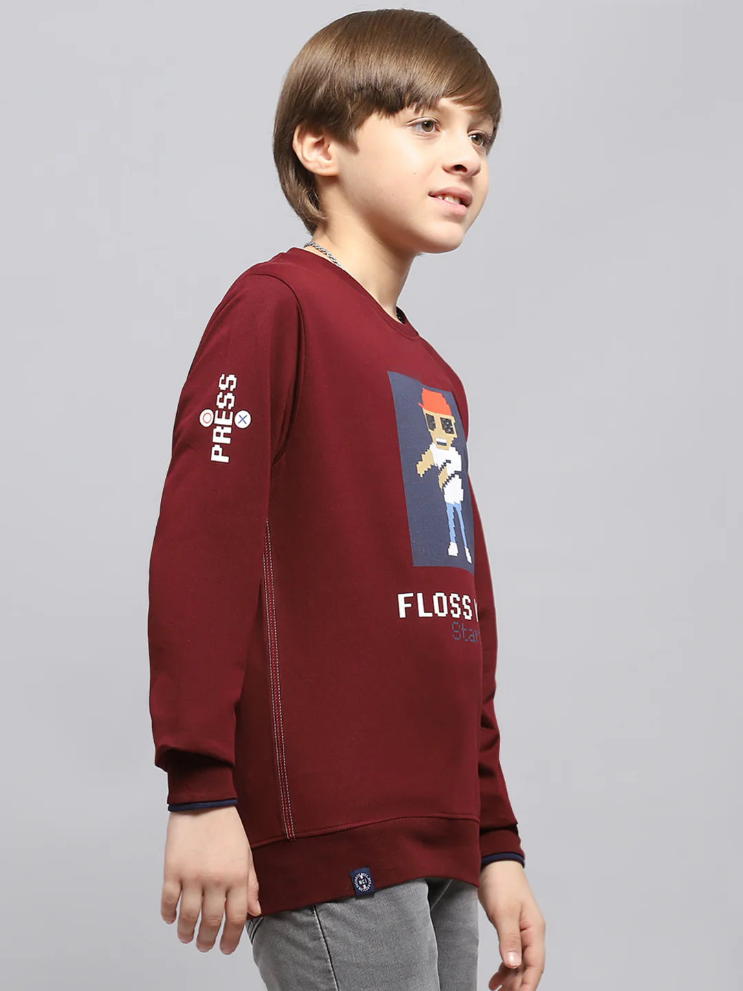 Boys Maroon Printed Round Neck Full Sleeve Sweatshirt - Image 4
