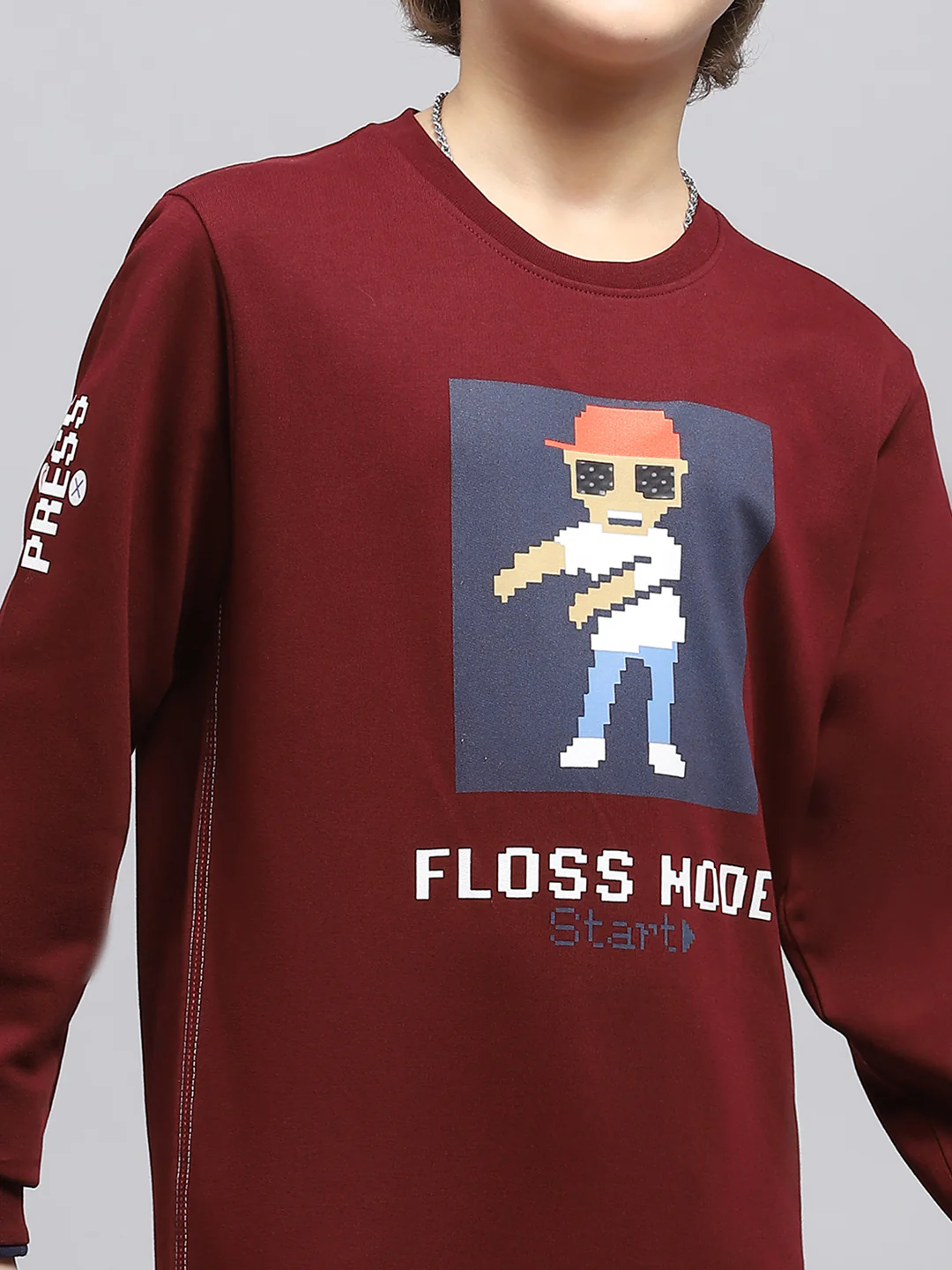 Boys Maroon Printed Round Neck Full Sleeve Sweatshirt - Image 6