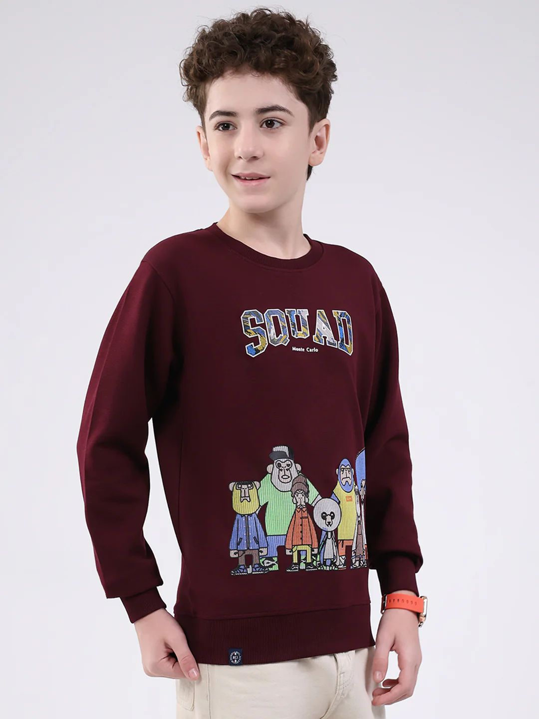 Boys Maroon Printed Round Neck Full Sleeve Sweatshirt - Image 4