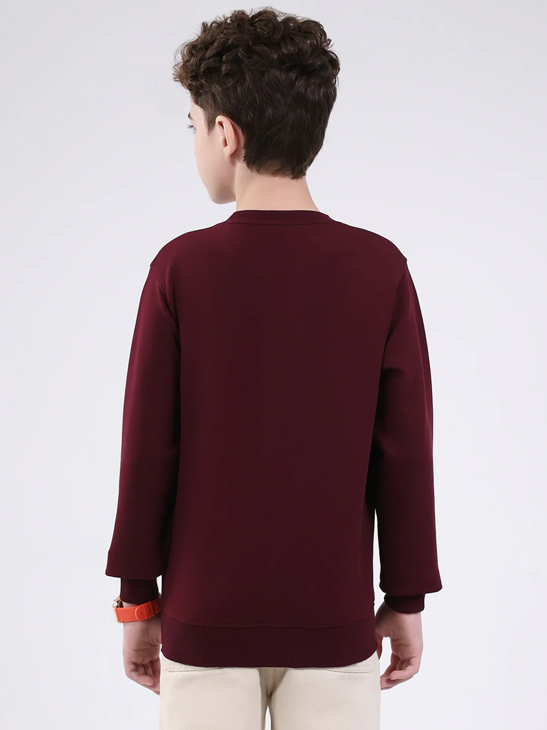 Boys Maroon Printed Round Neck Full Sleeve Sweatshirt - Image 5
