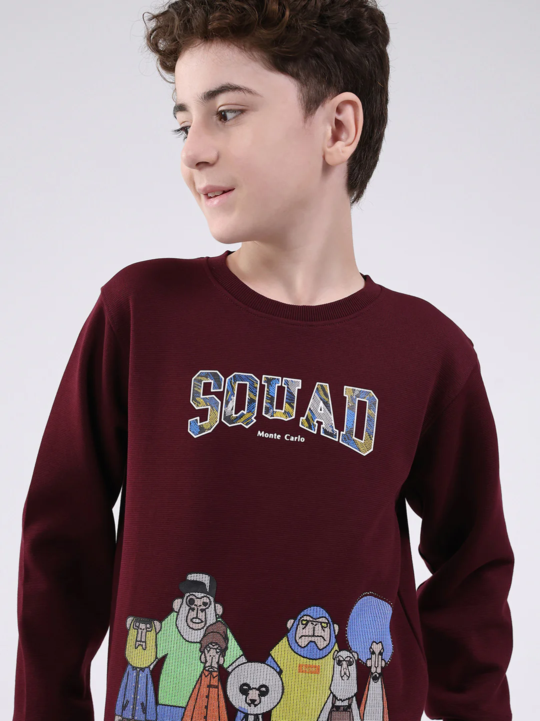 Boys Maroon Printed Round Neck Full Sleeve Sweatshirt - Image 6