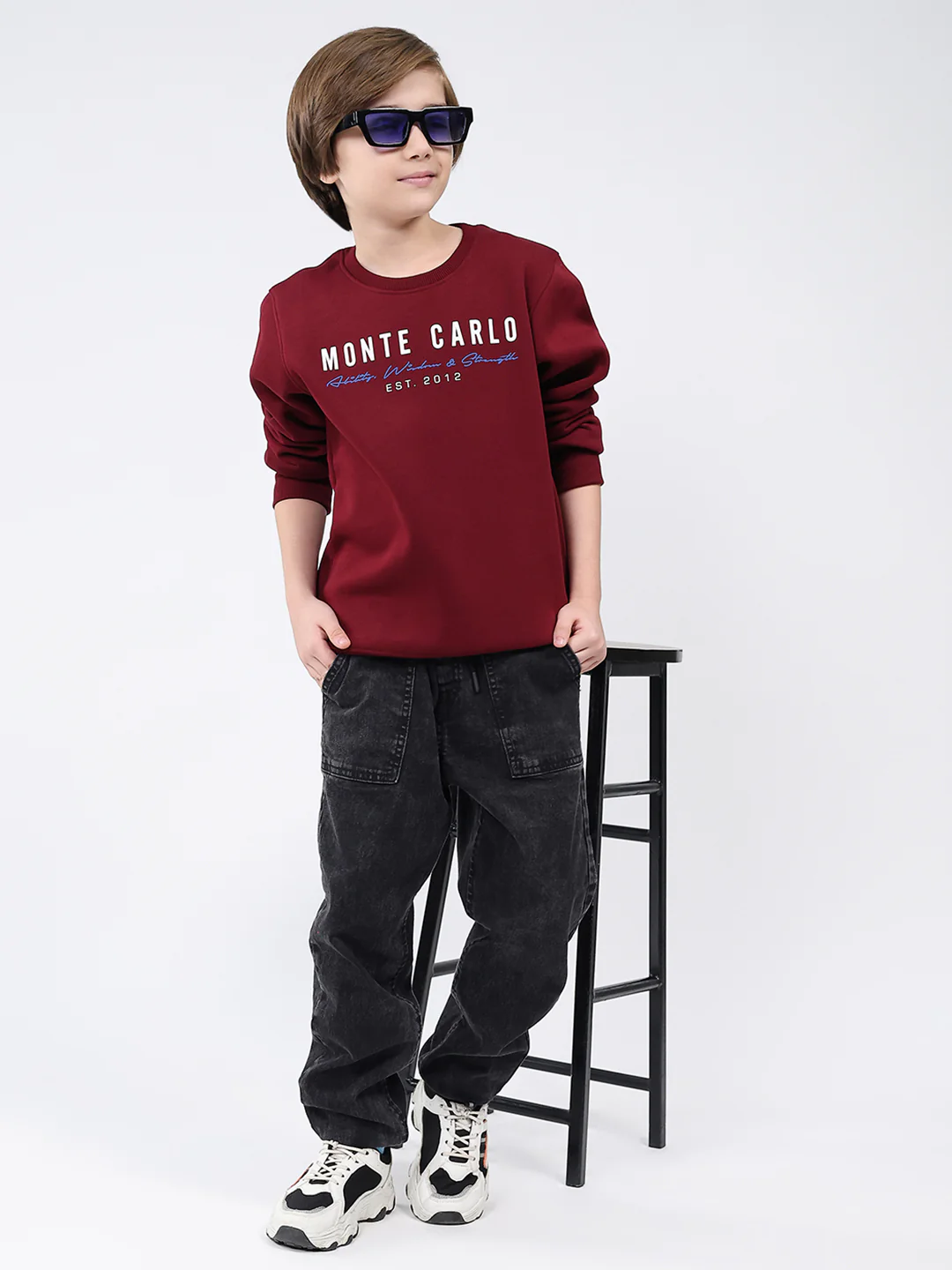 Boys Maroon Printed Round Neck Full Sleeve Sweatshirt - Image 2
