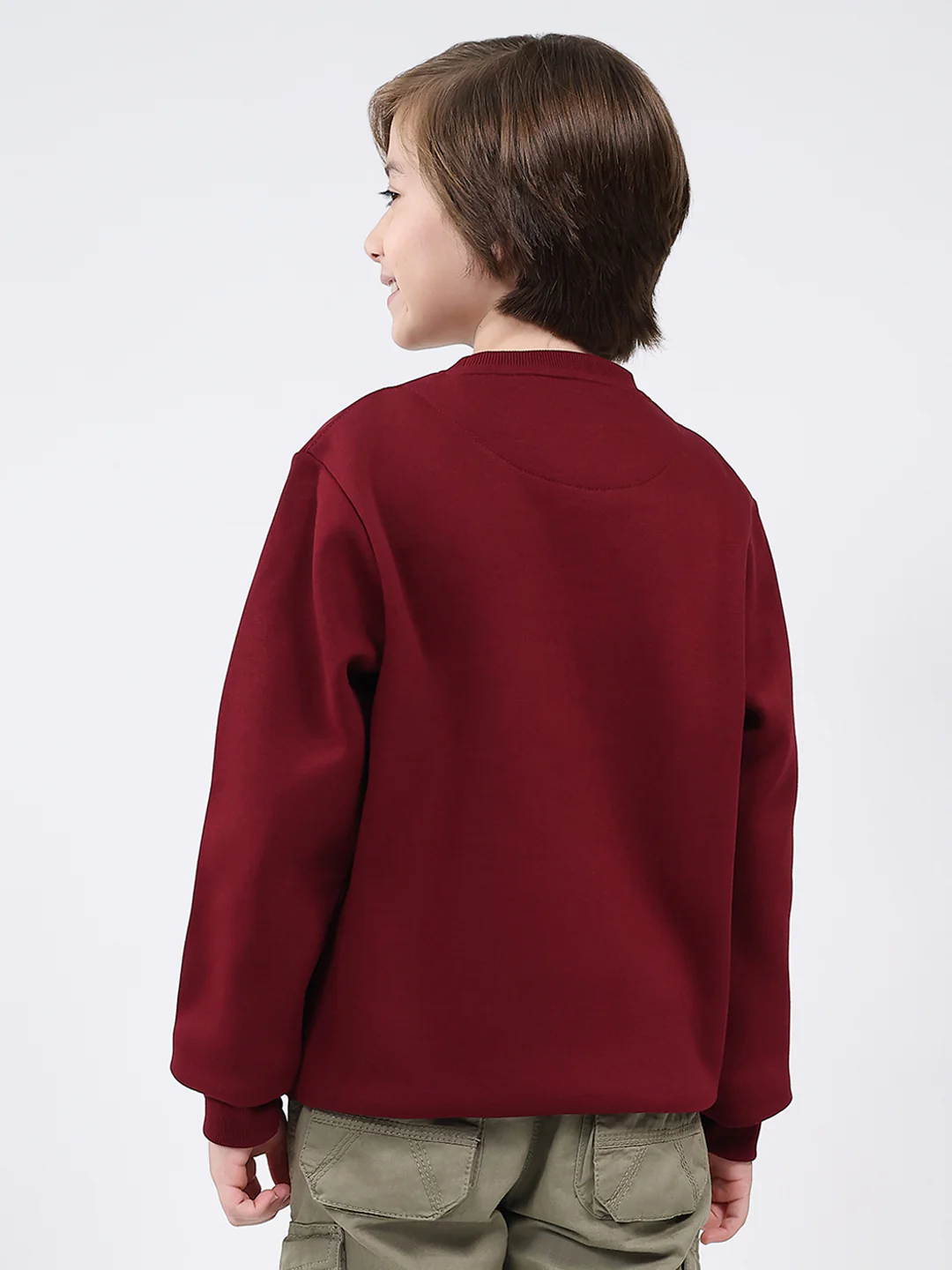 Boys Maroon Printed Round Neck Full Sleeve Sweatshirt - Image 5
