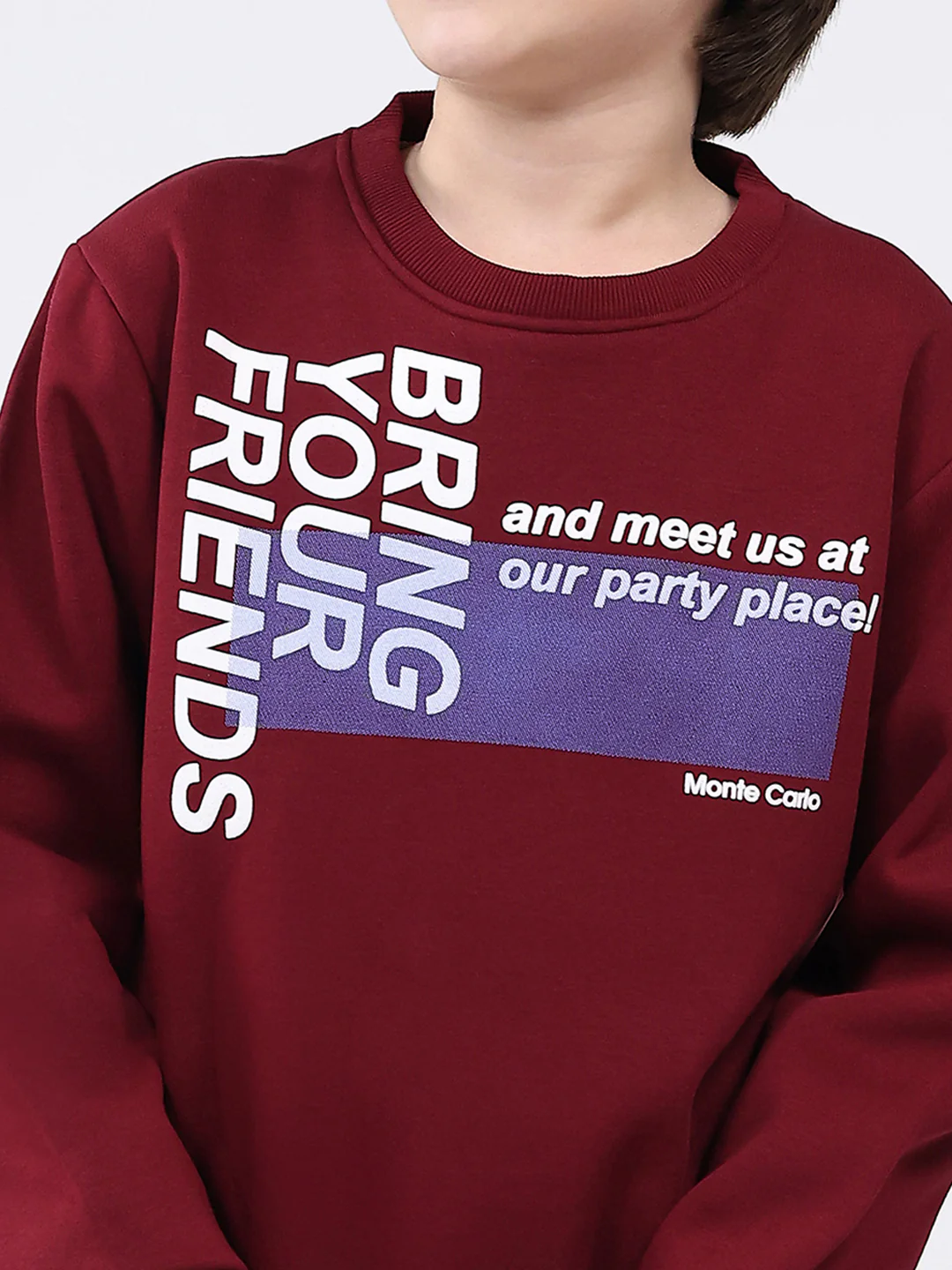 Boys Maroon Printed Round Neck Full Sleeve Sweatshirt - Image 6