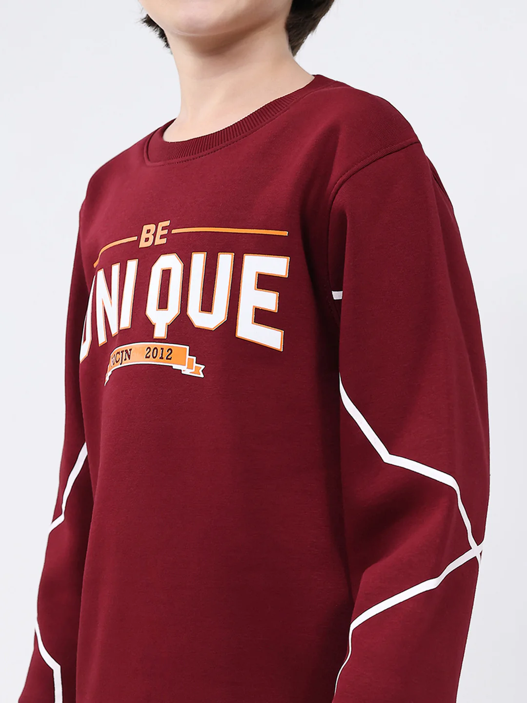 Boys Maroon Printed Round Neck Full Sleeve Sweatshirt - Image 6