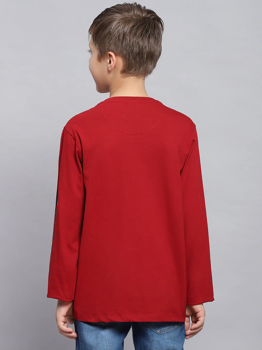 Boys Maroon Printed Round Neck Full Sleeve T-Shirts - Image 5