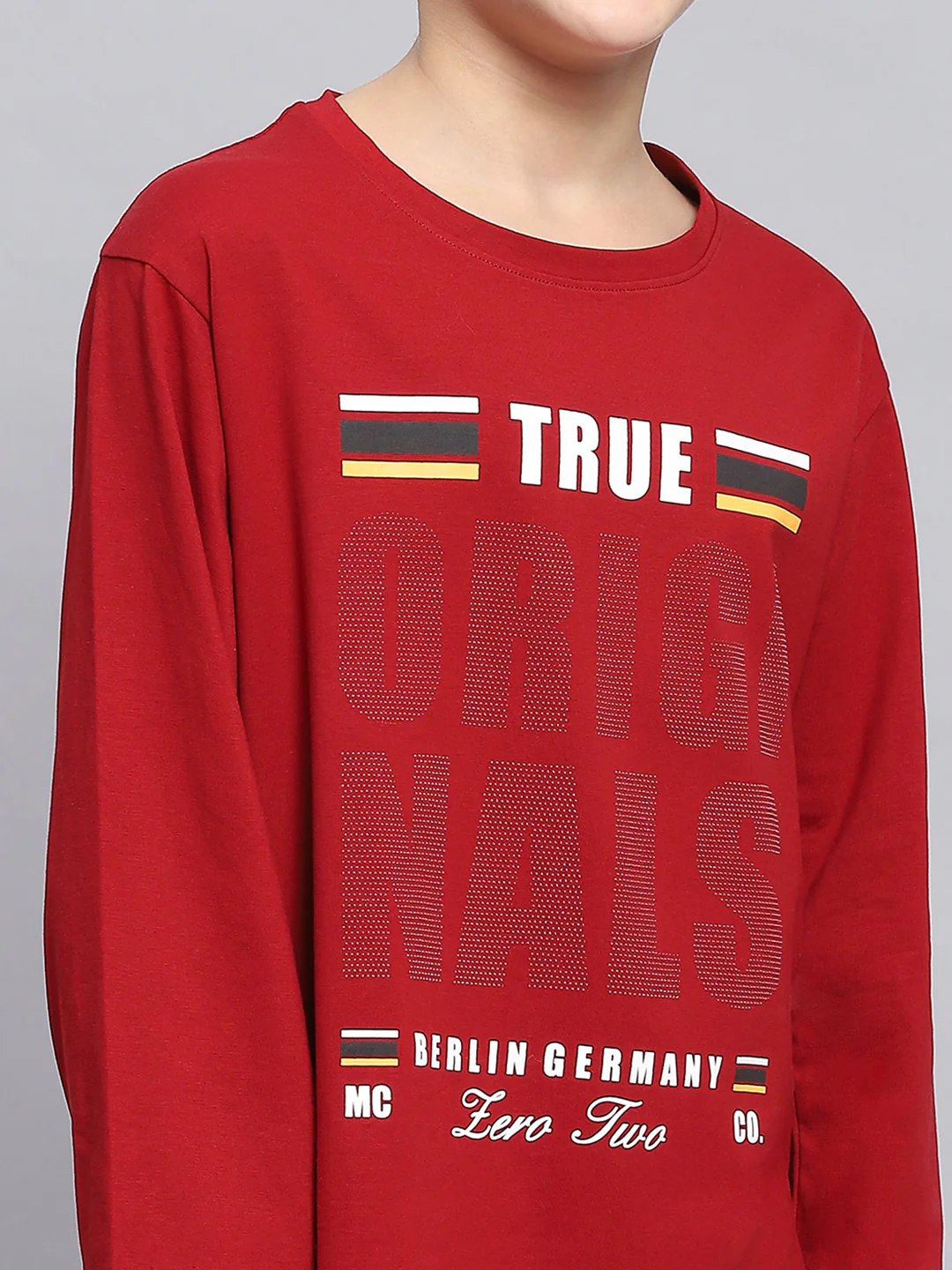 Boys Maroon Printed Round Neck Full Sleeve T-Shirts - Image 6
