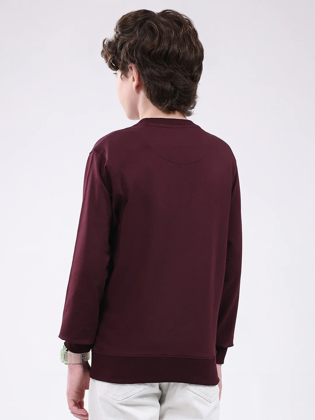 Boys Maroon Printed Round Neck Full Sleeve Winter T-Shirt - Image 5
