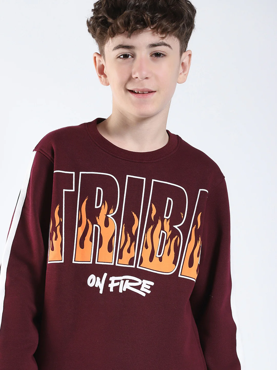Boys Maroon Printed Round Neck Full Sleeve Winter Tracksuit - Image 6