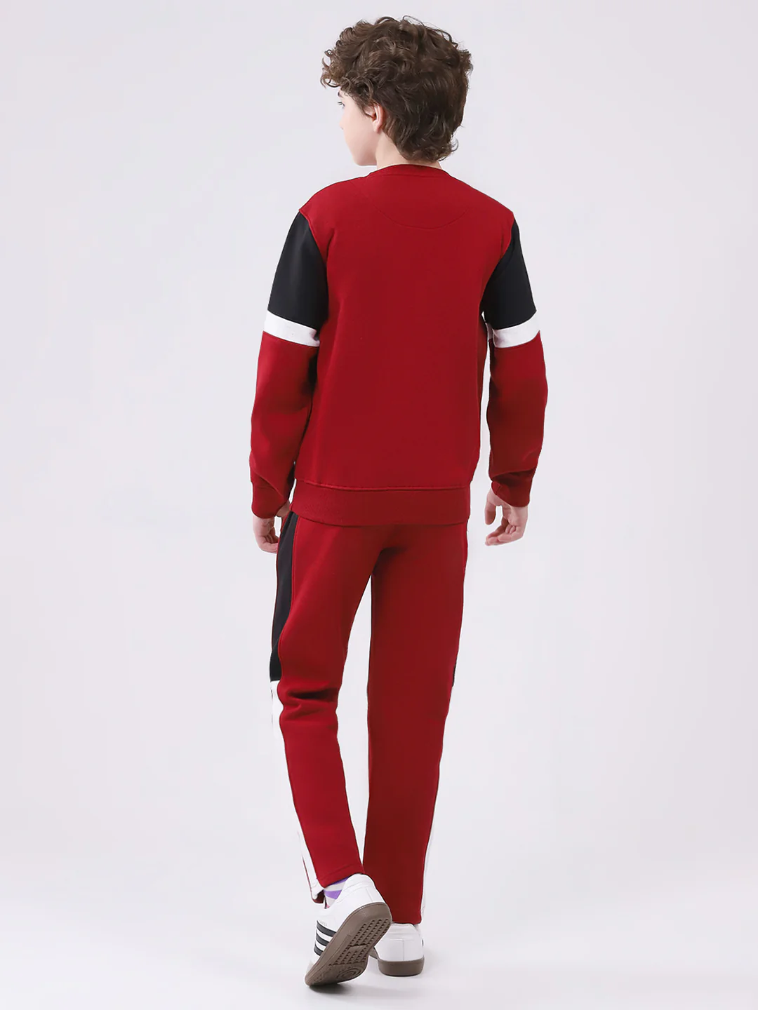 Boys Maroon Printed Round Neck Full Sleeve Winter Tracksuit - Image 5